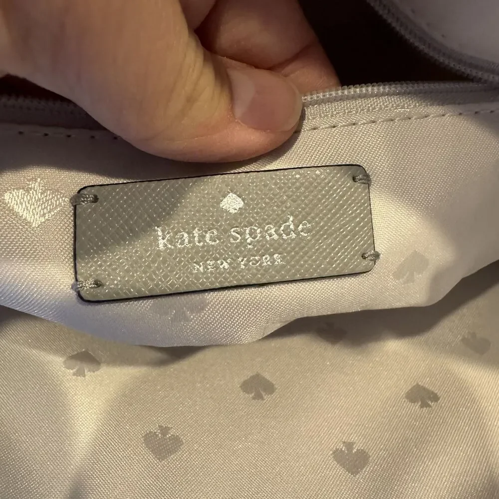 Kate Spade Staci Tote Colorblock Saffiano Leather Laptop Work Bag Gray White